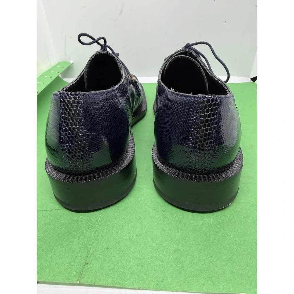 David Eden Men's Genuine Lizard Leather Derby Blue Dress Shoes Men 8.5 Luxury